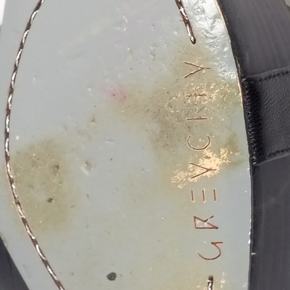 GREY CITY Pale Green Black Spotted Suede Lace-Up Stacked Platform Wedges EUC - Picture 13 of 16